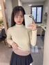 莫代爾加絨打底衫女半高領(lǐng)秋冬季純色簡約加厚修身內(nèi)搭保暖百搭長袖t恤 米白色 M 適合80-100斤 曬單實拍圖
