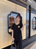 La Chapelle Sport拉夏貝爾抗菌v領(lǐng)涼感短袖t恤女小個(gè)子韓系氛圍感穿搭時(shí)尚洋氣體恤 黑色(愛心花胸標(biāo)) S /155(推薦85-100斤) 曬單實(shí)拍圖