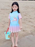 暄琰 兒童泳衣女2024夏小童中大童公主分體裙?jié)u變?nèi)唆~姬速干女孩泳裝 獨角獸泳衣藍色 XXL碼【40-50斤】 曬單實拍圖