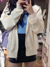 連帽開(kāi)衫衛(wèi)衣外套女2025新款春秋薄款寬松慵懶風(fēng)休閑百搭上衣女裝 杏色【春秋薄款】 M 曬單實(shí)拍圖
