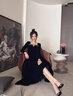 塞德勒黑色晚禮服女2025新款主持人連衣裙絲絨長(cháng)袖法式晚會(huì )年會(huì )加厚 黑色 M（建議96-105斤） 曬單實(shí)拍圖