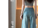 莫代爾復(fù)古破洞七分直筒牛仔褲女2025夏季新款高腰寬松顯瘦懷舊闊腿褲子 MX-8-1347_藍色 S 建議80-98斤 曬單實拍圖