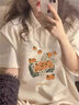 S·J·V·K純棉polo衫短袖t恤女2025新款寬松美式復(fù)古學(xué)院風(fēng)半袖上衣設(shè)計感 杏色 L 曬單實拍圖