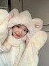溪谷幽幽小熊帽子女冬季可愛(ài)保暖口罩手套連帽圍脖圍巾一體三件套 淺卡其 成人款（8歲以上） 曬單實(shí)拍圖