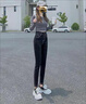 莫代爾高腰白線(xiàn)鉛筆牛仔褲女裝2025秋冬新款緊身小腳彈力提臀加絨褲子 黑色加絨  加厚 27 [95105斤] 曬單實(shí)拍圖