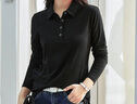 谷卓詩(shī)翻領(lǐng)紐扣長(cháng)袖T恤女Polo衫2026秋季新款正肩修身顯瘦帶有領(lǐng)打底衫 黑色 2XL 115-125斤 曬單實(shí)拍圖