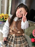 RB KIDS童裝女童套裝裙春秋新款寶寶半身裙兒童毛衣馬甲甜美三件套 小熊套裝咖色 90 (建議身高80-90cm) 曬單實拍圖