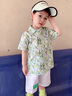FNJ KIDS男童短袖套裝夏季新款帥氣寶寶薄款衣服兒童襯衫短褲兩件套 綠色 110 （建議身高100-110cm） 曬單實拍圖