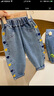 蘿蜜兔女童哈倫牛仔褲春秋季韓版1-7歲中小兒童老爹褲寶寶寬松休閑褲子 黃藍愛(ài)心款 110 cm 曬單實(shí)拍圖