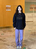 圓領(lǐng)美式復古衛衣女2025新款春秋薄款寬松慵懶風(fēng)港味chic初秋上衣 黑色【春秋薄款】 2XL ( 適合125-140斤 ) 曬單實(shí)拍圖
