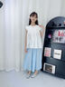 優(yōu)優(yōu)1點(diǎn)（Yoyo one）女童套裝夏季2025新款洋氣兒童連衣裙大童夏裝冰絲裙褲短袖兩件套 2170藍色9992白色 150 150cm 曬單實(shí)拍圖
