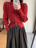 蜜樂奇圣誕穿搭慵懶風毛衣外套女秋冬季穿搭2025新款針織開衫感上衣 紅色 S 40/45kg 曬單實拍圖