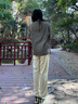 POUM美式潮牌直筒褲子男士春夏款寬松運動簡約衛(wèi)闊腿褲009卡其M 曬單實拍圖