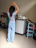 湯靈鼠兒童運動套裝女夏天韓版女童夏裝中大童女裝時尚女孩衣服12歲薄款 條紋兩件套 160 碼(建議身高150cm左右) 曬單實拍圖