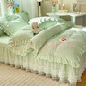 溫雯韓版冬季加厚牛奶絨床上用品四件套加絨被套珊瑚絨床裙款純色 遇見(jiàn)-薄荷綠[防靜電高克重牛奶 2.0床裙四件套[被套200*230 曬單實(shí)拍圖