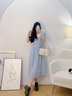 MeetMetro瑪依爾2025夏季新款撞色娃娃領(lǐng)連衣裙女法式甜美肌理感裙子 藍(lán)色【現(xiàn)貨閃電發(fā)】 S 曬單實(shí)拍圖