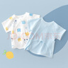（貝嬰愛(ài)）2件裝夏季0-3個(gè)月新生嬰兒男女寶寶衣服純棉短袖半背內衣上衣和尚服 杰利熊+藍色 59 曬單實(shí)拍圖