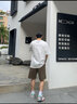 BJHG不計后果 夏季重磅純棉五分袖男生潮牌基礎(chǔ)款體恤情侶裝T恤半袖女 奶昔白 L 曬單實拍圖