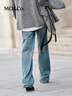 MO&Co.牛仔褲含天絲棉微彈復古洗磨藍色手磨貓須直筒棉質(zhì)摩安珂 牛仔藍色 L 28 曬單實(shí)拍圖