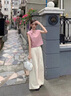舒芳蝶（shufangdie）新中式國風(fēng)休閑褲女裝2024夏季新款設計感粉色襯衫無(wú)袖上衣套裝女 粉色上衣+杏色闊腿褲 M 曬單實(shí)拍圖
