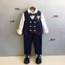GOKU男童西套裝秋季鋼琴演出主持人西服兒童合唱服高端周歲男寶寶禮服 藍色馬甲+褲子+襯衫+領(lǐng)結胸花 150 （建議體重58-67斤） 曬單實(shí)拍圖