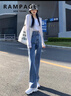 RAMPAGE闊腿牛仔褲女2025夏季薄款高腰顯瘦寬松直筒時尚百搭高端褲子女 復古藍長褲【高品質】 XL 曬單實拍圖