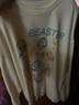 BEASTER鬼臉套頭印花字母圖案寬松潮休閑男女同款衛衣男春秋 米白色 L 曬單實(shí)拍圖