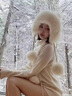 TKHE帽子女皮草狐貍毛時(shí)尚冬季新款加絨保暖護耳帽甜美可愛(ài)真毛雷鋒帽 米白色 曬單實(shí)拍圖