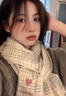栢啟歆圍巾女冬季2025新款韓系ins保暖百搭格子圍脖流蘇披肩生日禮物女愛(ài)心格子-米色 曬單實(shí)拍圖
