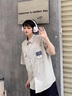 安初夏短袖襯衫男士休閑套裝夏季襯衣男裝潮流痞帥氣衣服外套搭配三件套 K14淺灰襯衫+純棉T+灰褲 XL【120-140斤】 曬單實拍圖