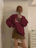 LDBE圓領(lǐng)衛衣女加絨加厚春季新款寬松復古慵懶風(fēng)美式高街無(wú)帽上衣服 酒紅色【秋冬加絨】 2XL（125-140斤） 曬單實(shí)拍圖
