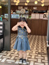 伊蘭調女童連衣裙夏裝2024新款洋氣兒童夏季牛仔裙子小女孩公主裙子韓版 藍色背心裙 90碼【建議18-28斤】 曬單實(shí)拍圖