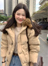 乖米豆2025年新款冬季棉服女超好看韓系短款小個子棉襖大毛領(lǐng)外套潮 卡其色 XL 曬單實拍圖