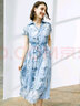 顏域（YANYEE）高級(jí)感系帶收腰印花雪紡連衣裙女2024夏季時(shí)尚翻領(lǐng)中長(zhǎng)款大擺裙 藍(lán)花 XL/42 曬單實(shí)拍圖