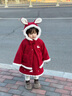 幼歌（YOUGE）嬰幼兒冬季可愛立體兔子耳朵連帽加絨毛絨保暖時尚外套 紅小兔 90 cm 曬單實拍圖