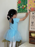 艾舞戈兒童舞蹈服女童芭蕾舞練功裙跳舞軟紗裙蓬蓬裙幼兒中國(guó)舞連體服 淺藍(lán)-短袖 120 碼（高105-110cm重30-38斤） 曬單實(shí)拍圖