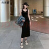月半晴（YUEBANQING）黑色吊帶連衣裙女2025春秋新款背心裙女裝長裙內(nèi)搭開叉顯瘦小黑裙 黑色[開叉款] XL _116-130 曬單實拍圖