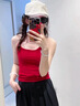 冶芷美式純欲甜辣妹掛脖紅色吊帶背心女夏季外穿內搭修身性感短款上衣 收腰美式掛脖吊帶紅色 L 曬單實(shí)拍圖