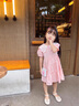 FNJ KIDS童裝女童連衣裙2025夏裝洋氣中大童短袖裙子甜美兒童公主裙 粉色 150 (建議身高140-150cm) 曬單實拍圖