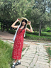 圣保美碎花吊帶連衣裙夏季女裝2024新款小個(gè)子海邊度假沙灘裙子夏天長(cháng)裙 紅色 S碼 曬單實(shí)拍圖