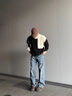 POUM 拼接撞色毛衣男生秋冬季潮牌寬松休閑慵懶風(fēng)設計感套頭針織衫 CRB-M332杏色 XL 曬單實(shí)拍圖
