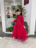 小咔衣濃女童紅色主持人禮服裙花童婚紗兒童長(cháng)袖生日鋼琴演出服公主裙秋冬 酒紅色長(cháng)袖長(cháng)款 130 曬單實(shí)拍圖