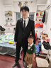 花花公子西服男休閑西裝男士西服套裝外套伴郎新郎商務(wù)休閑正裝衣服三件套 一扣黑色西服+西褲+襯衫 XL 曬單實(shí)拍圖