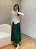 浮云堂「浮云堂.風(fēng)」微露.中式禪意高腰百褶裙女25春夏顯瘦馬面裙半身裙 綠色 M 曬單實(shí)拍圖