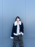 DXOT小香風(fēng)毛茸茸絨牛仔外套女秋冬冬加厚感小個(gè)子毛毛夾棉衣棉服 黑色 M 曬單實(shí)拍圖