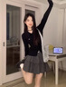 DOMX春夏黑色碎花蛋糕裙顯瘦百搭蓬蓬裙辣妹半身裙短裙雙層芭蕾裙 黑色碎花 S 曬單實(shí)拍圖