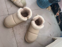 细细条（XIXITIAO）少女蝴蝶结短筒雪地靴女冬季加绒加厚保暖防水PU棉鞋可爱 米白色 40 40-41 实拍图
