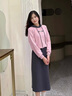 RUIQIUER撞色連帽衛衣連衣裙女春秋季新款女裝時(shí)尚休閑長(cháng)袖套裝裙子秋天 粉色 S 曬單實(shí)拍圖