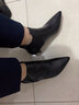 淺町短靴女秋冬新款貓跟中跟裸靴尖頭細跟高跟女靴真牛皮及踝靴女皮靴 黑色(光面牛皮) 37 曬單實(shí)拍圖