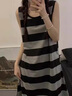 另約韓版ins風(fēng)睡裙女夏季簡(jiǎn)約條紋無(wú)袖吊帶背心睡衣連衣裙夏天家居服 C317 黑灰條紋 L 曬單實(shí)拍圖